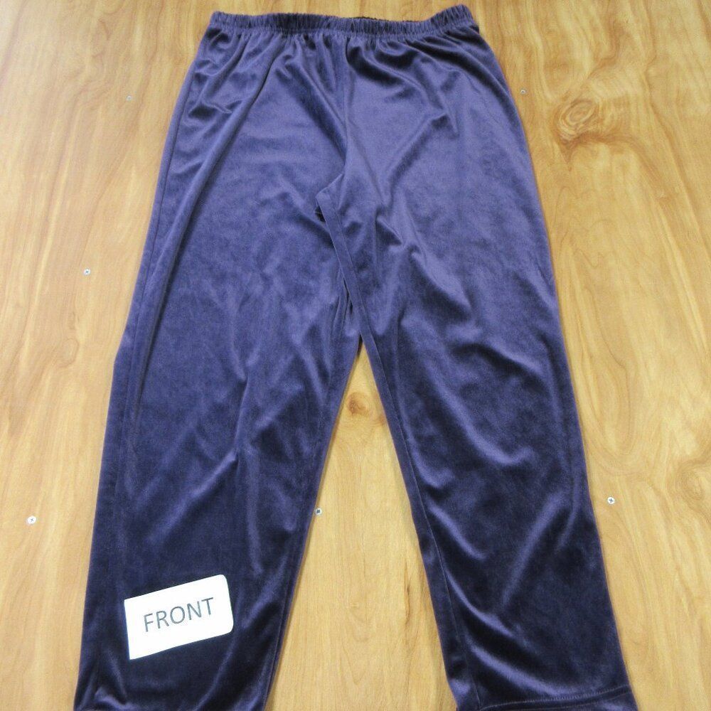RUSS WOMAN Dark Purple Velour Pull On Pants Sz 1X PETITE Deep Plum Velvet Slacks